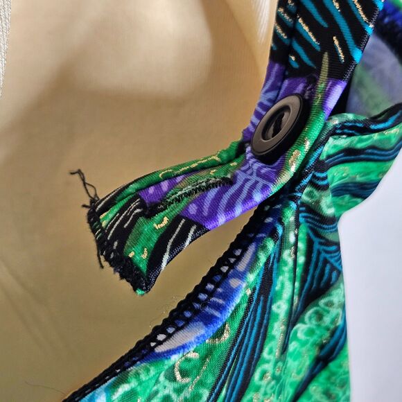 Maxine Of Hollywood One Piece‎ Swimsuit Blue Green Tropical Leaf Print Size 18 - Picture 4 of 5
